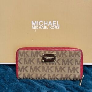 Michael Kors Tan and Red Logo Wallet